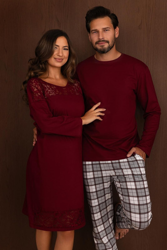 Koszula da notte donna Regina 2014 100% cotone pizzo elegante bordeaux