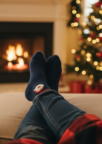 U04.N56 Calzini Gatta di Natale - calzini unisex in cotone con motivo natalizio, motivo 999 navy