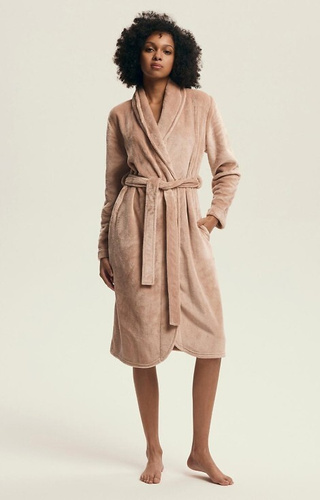 43595 Accappatoio da donna Dextra Henderson color pesca - morbido, legato, sopra il ginocchio