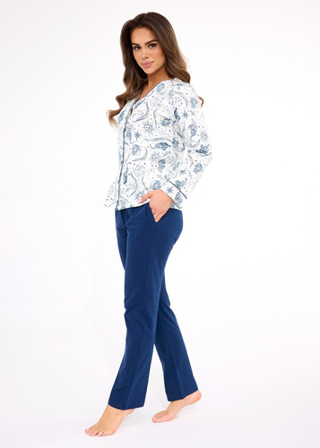682/445 Pigiama donna Cornette Kristin | 100% cotone, sbottonato, manica lunga e pantalone