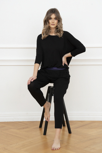 Stile Set donna con maniche a 3/4, lunghezza.pantaloni moda italiana neri