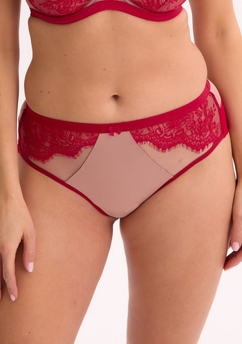 Gaia GFB 1274 Frida, slip bikini in pizzo e rete rosso, sensuale e leggero