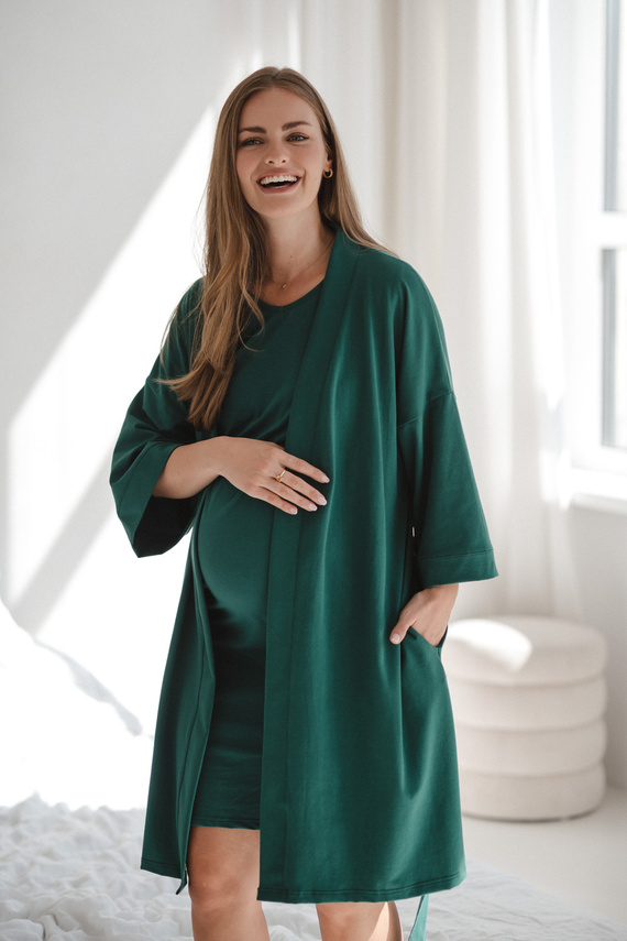 Milk&Love vestaglia premaman verde bottiglia - cotone con elastan, confortevole, manica 7/8