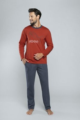 Lion Pigiama uomo a maniche lunghe, pantaloni Moda italiana - rosso/grafite