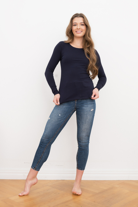 Camicetta Ibiza Donna manica lunga Moda Italiana - blu navy