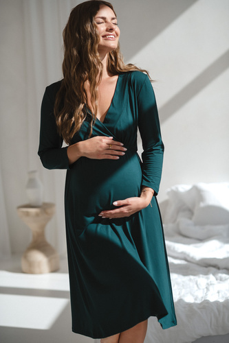 Star Light Camicia da notte in bambù per gravidanza e allattamento 7/8 Milk&Love verde bottiglia - traspirante, per l'ospedale, confortevole per l'allattamento al seno