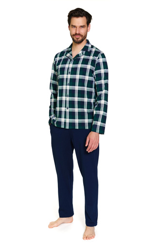 Doctor Nap 7367 - Pigiama da uomo in cotone con camicia a quadretti | 100% cotone, lucido - smeraldo