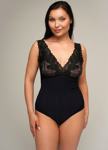 Body donna Ava 022 Shimmer nero - Viscosa, pizzo, chiusura con bottoni a pressione