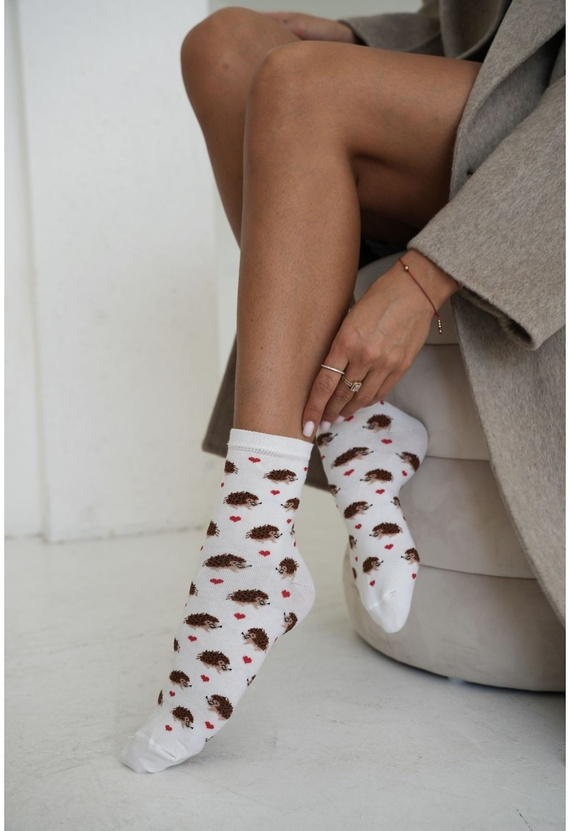 Calze da donna Milena 0200-254 in cotone con ricci e cuoricini fantasia ecru