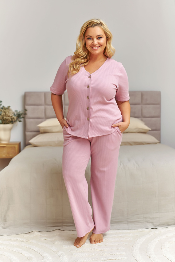 Pigiama donna Doctor Nap 7466 plus size cotone a coste – rosa
