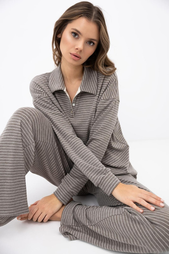 Sensis Amaya Mocca pigiama donna lungo in lyocell viscosa a righe