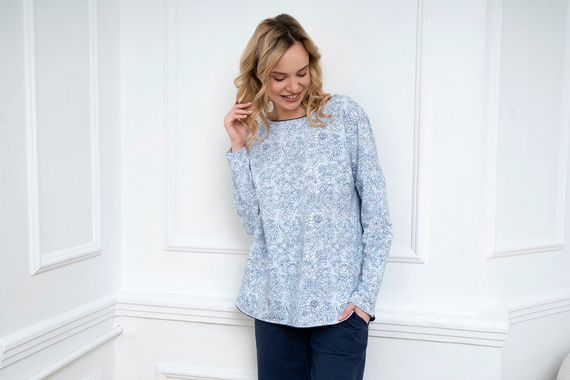 Gracjela Pigiama donna manica lunga, pantaloni lunghi Moda italiana - stampa blu/verde