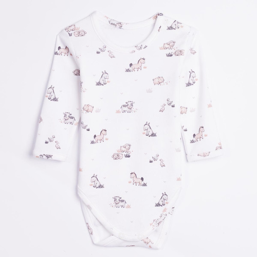 228095 Nicol FARMA Body neonato manica lunga cotone animali crema