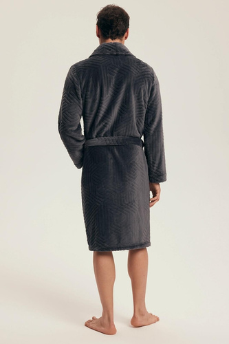 Accappatoio Henderson da uomo 43379 Nandu grigio - legato in vita, lunghezza prima del ginocchio