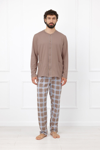 Italian Fashion Wilhelm Pigiama Uomo 100% Cotone Bottoni Quadri - cappuccino
