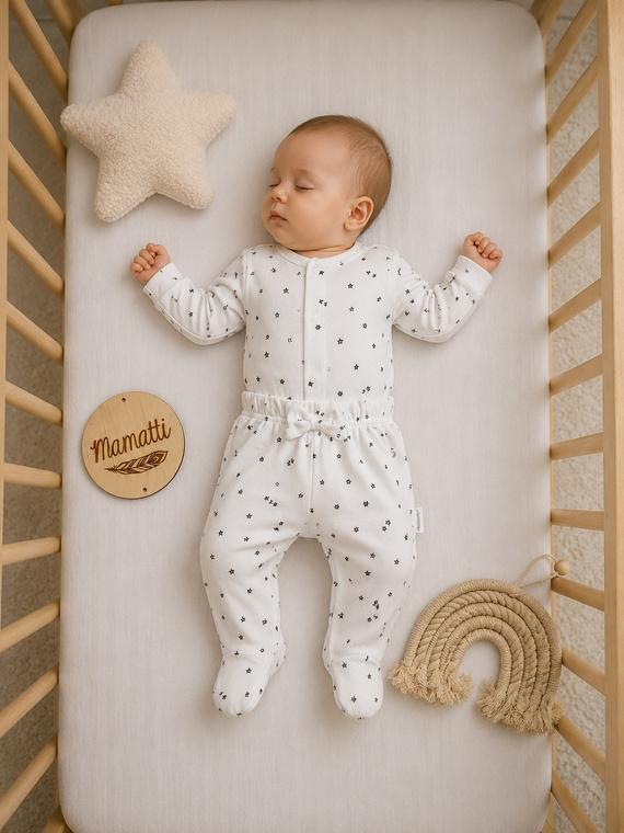 Mamatti Pantaloni Corti per Neonati PG16215 Vita Alta Stelle Bianco