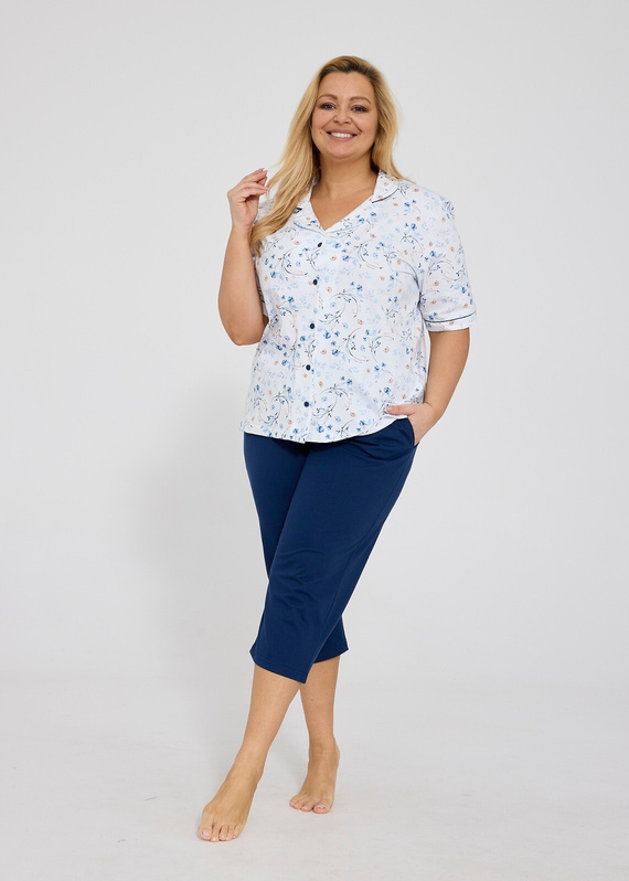 Cornette Yvonne 347/347 pigiama donna cotone fiori bottoni 3/4