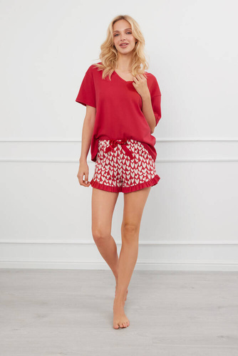 Evora Pigiama da donna a maniche corte, pantaloncini Moda italiana - rosso
