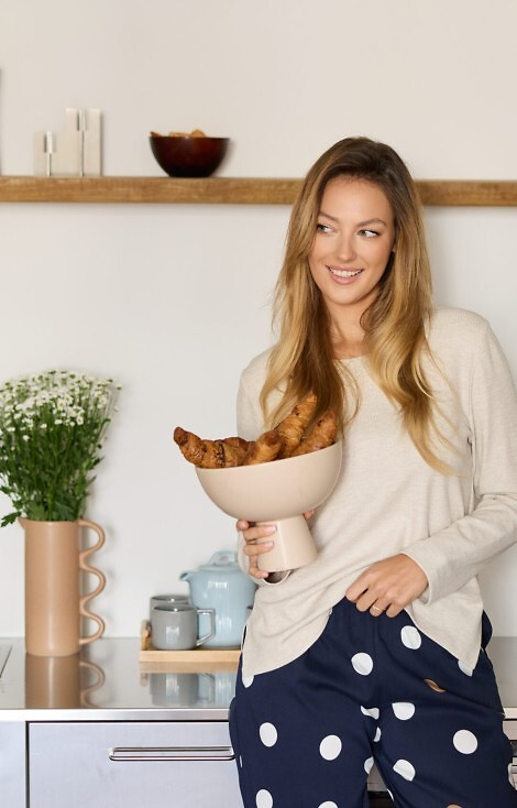 Oceane PW85 Pigiama donna Mefemi-viscosa, in pisello, con fiocchi