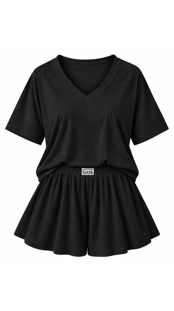 Luna 1313 pigiama donna nera 100% cotone maglietta e pantaloncini corti