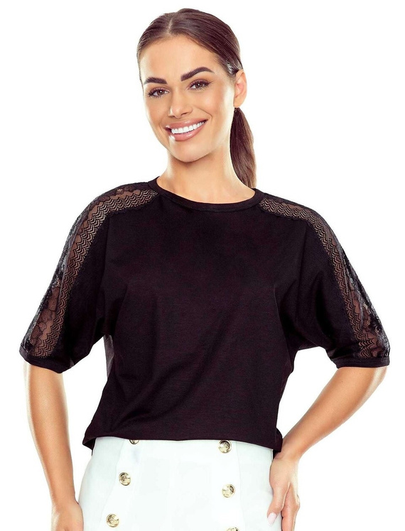 Elegante blusa da donna Atila 3/4 Eldar nera| Inserti in pizzo, viscosa elasticizzata, maniche al gomito | Perfetta per ogni occasione