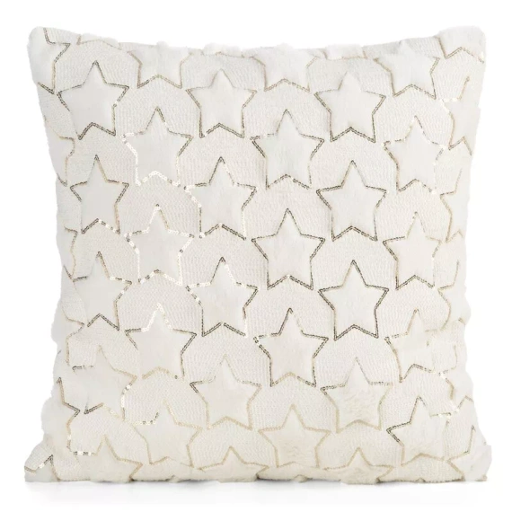 CHP308 Federa natalizia Eurofirany 45x45 con paillettes 3D stelle crema