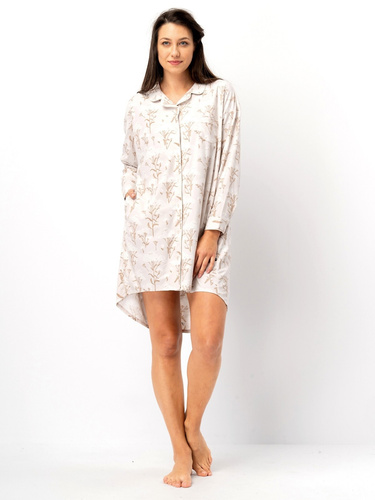 Camicia da notte LND 567 Key beige - manica lunga, con bottoni, poliestere
