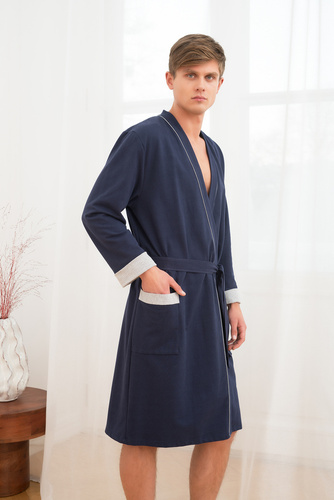 Gabriel Accappatoio da uomo con tasche Moda italiana - blu navy/melange