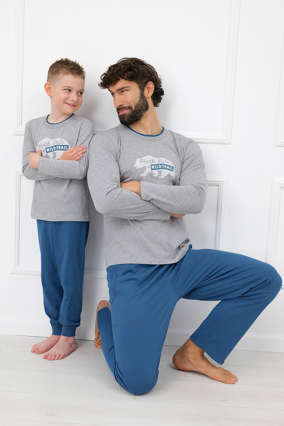 Pigiama uomo Gordo - cotone classico, polo e pantaloni con tasche Italian Fashion - melange