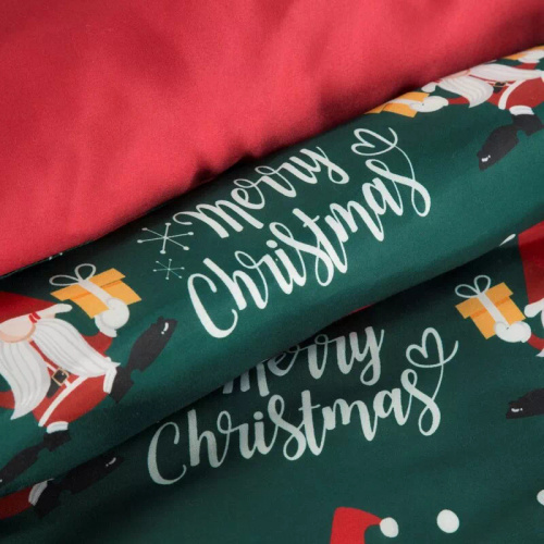 Biancheria da letto natalizia Galdor in microfibra Eurofirany con gnomi verdi e rossi, morbida, leggera e facile da curare, con chiusura a zip