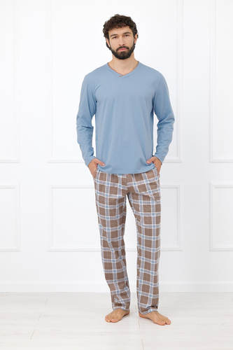 Italian Fashion Dante Pigiama Uomo Cotone Pantaloni Lunghi a Quadri - acciaio