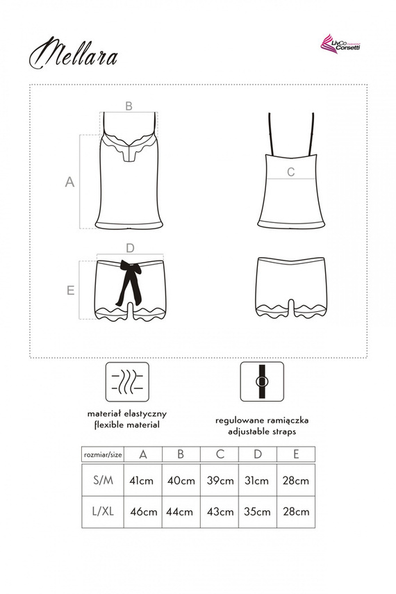 Mellara LC 90559 Set, chemise+ pantaloncini LivCo Corsetti Fashion