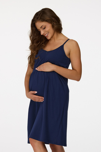 no. 25 Camicia da notte per la gravidanza Senizo blu navy - 100% cotone, cerniera per l'allattamento, spalline