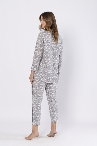 1609 Bronia Leveza pigiama nero - classico, abbottonato, manica lunga