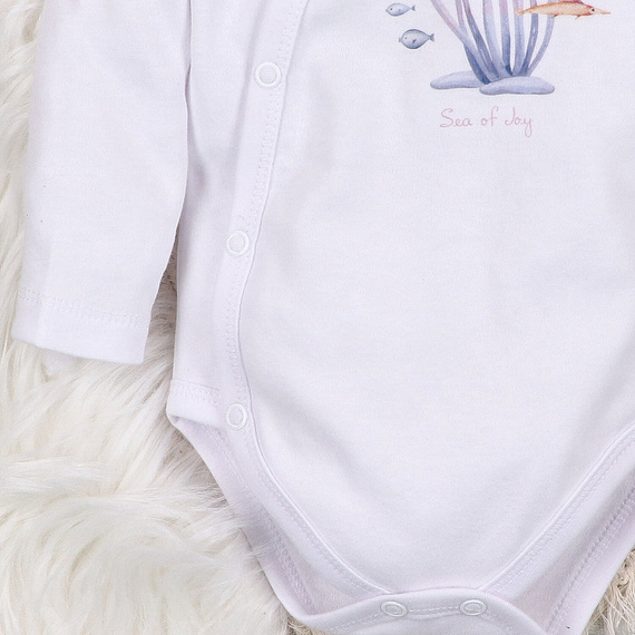 ABN-5472 Body a busta a maniche lunghe Nini, bianco, in cotone biologico, per neonati