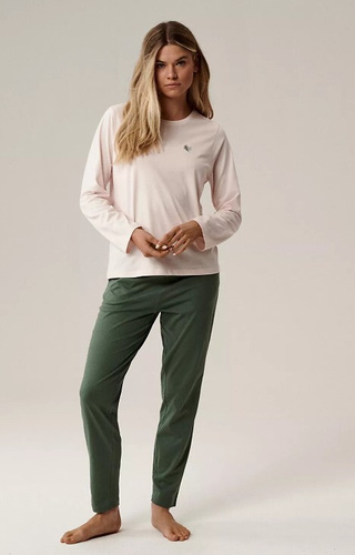 NLP-498 Atlantic rosa-verde - pigiama donna in cotone, manica lunga e pantaloni
