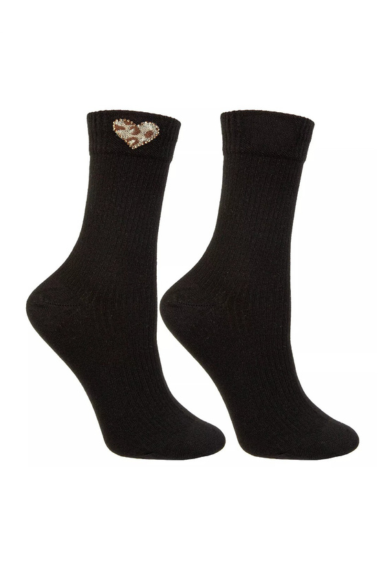 Calzini da donna Moraj CSL250-941 in cotone a coste con cuore leopardato