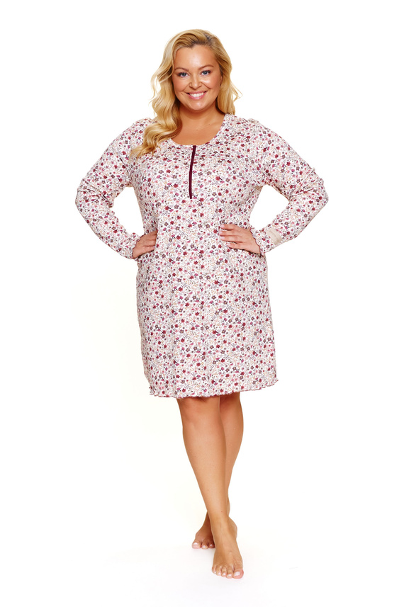 7308 Doctor Nap - Camicia da notte gravidanza e allattamento plus size | Cotone con elastan, produzione polacca - flores