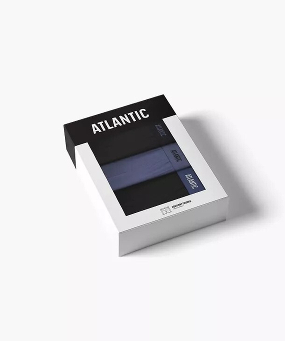 Boxer da uomo Atlantic 3MH-0177 A3 3 pezzi nero-denim – cotone, gamba lunga