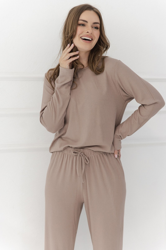 Pigiama donna Taro Marilla 3621 in viscosa a coste manica lunga cappuccino