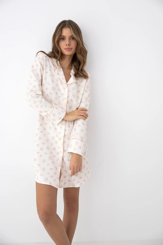 Camicia da notte Sensis Marielle ecru in viscosa e cotone con bottoni e maniche lunghe