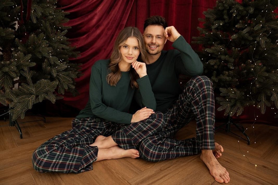 Sensis Logan pigiama uomo 100% cotone pantaloni a quadri verdi