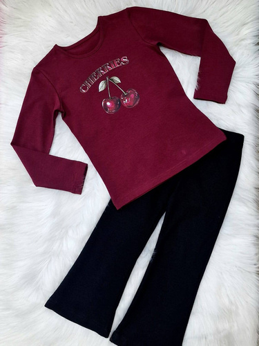 Camicetta bambina Cherries Bambarillo marrone - cotone, manica lunga, stampata