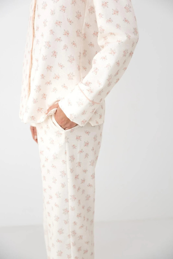 Pigiama donna Sensis Marielle ecru in viscosa e cotone, aperta, con fiori