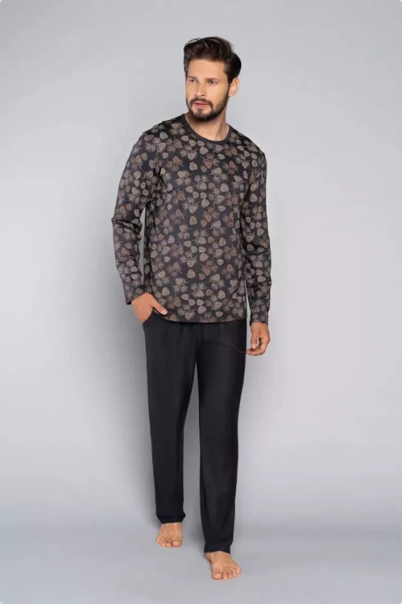 Pinus Pigiama uomo manica lunga, pantalone lungo Moda Italiana- stampa/grafite