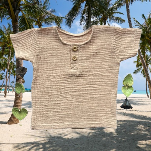 BL55115 Mamatti polo in mussola beige manica corta con bottoni