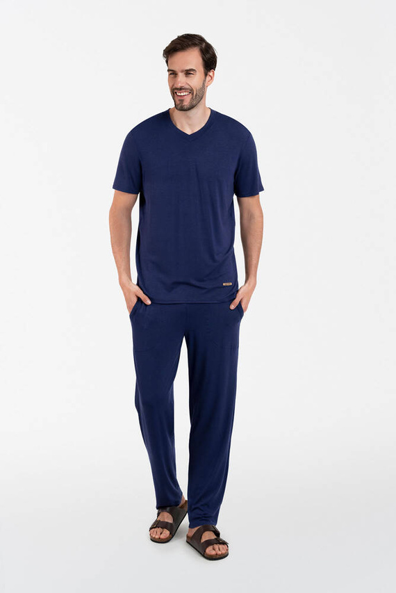 Akord Pigiama da uomo a maniche corte, pantaloni lunghi Moda italiana - blu navy
