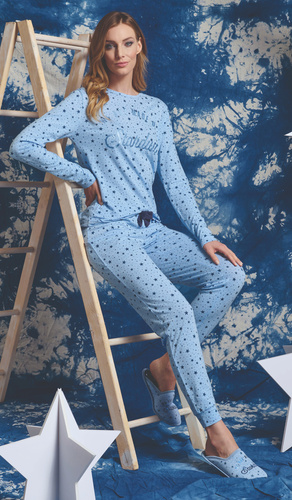 Pigiama Denisa Sorbetto - blu, femminile, con scritte metalliche e fiocco