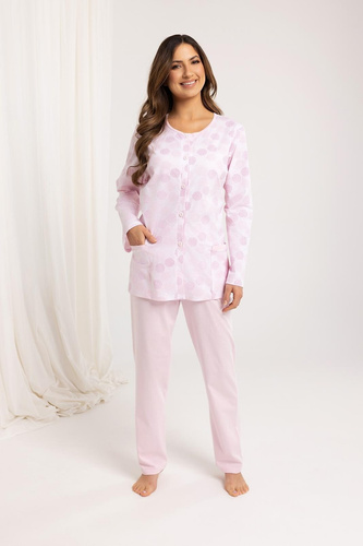 710 Pigiama da donna rosa Regina - cotone, manica lunga, bottoni, comfort classico