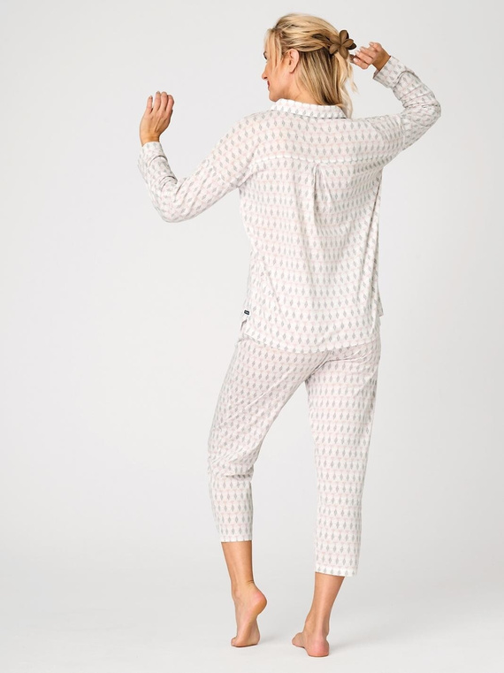 Pigiama donna LNS 879 Key in cotone beige con bottoni e motivo pastello delicato